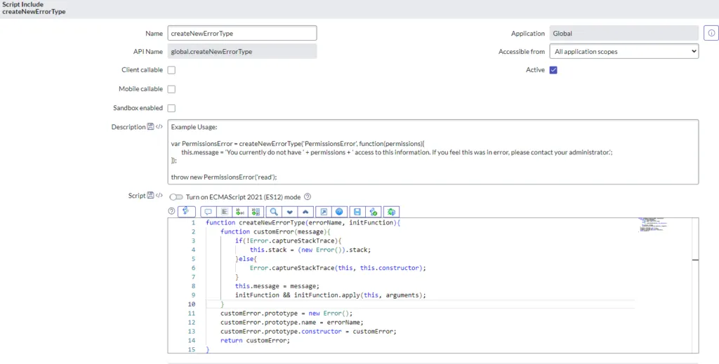 Create New Error Type Script Include Image